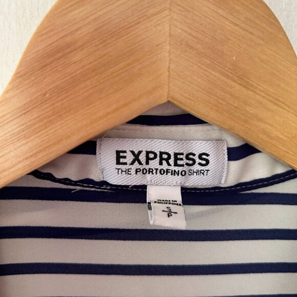Express Portofino Shirt Womens Small Blue Striped Collared Button Front Nautical - Picture 4 of 7